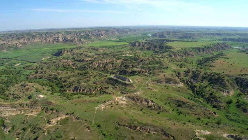 Theodore Roosevelt National Park Canyon, 4K Aerial Drone