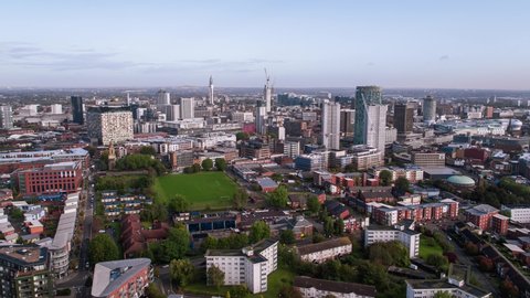 Establishing Aerial View Shot of Birmingham UK, England, United Kingdom