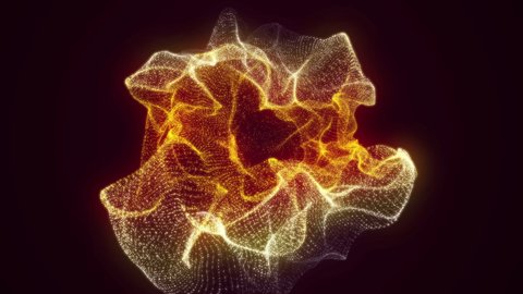 Glowing particle explosion structure. 
Red, orange, yellow colored energy waves are in turbulent motion. Volumetric light passing through the waves. 4K Abstract motion fractal background