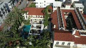 Aerial Drone Video over Gianni Versace Mansion in Ocean Drive, Miami Beach, Florida, USA