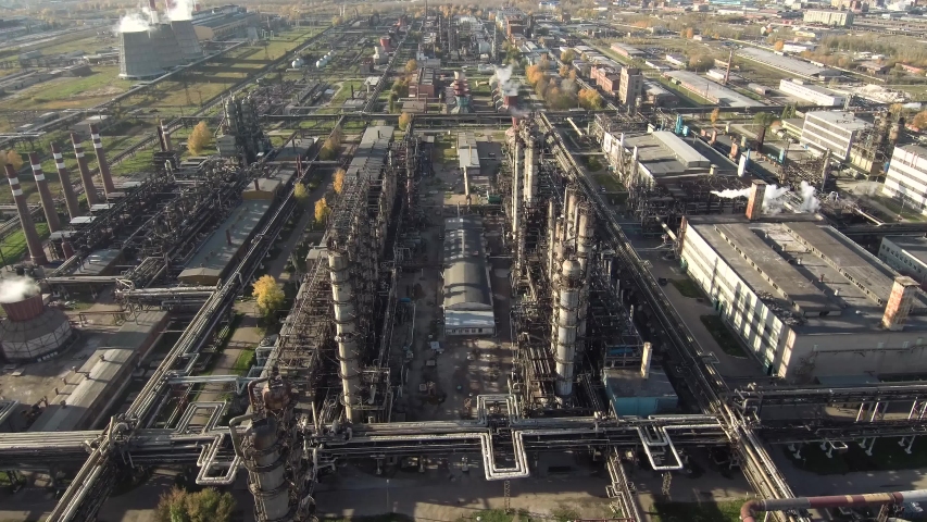 Sterlitamak, Bashkortostan / Russia - 10.4.2019: Sterlitamak petrochemical plant. Aerial view. | Shutterstock HD Video #1039153556
