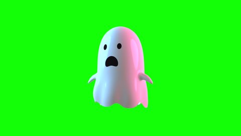 Looped 3d cute ghost turntable animation on green screen background.