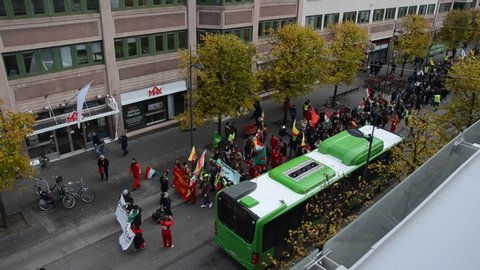 Helsingborg / Sweden - 10 12 2019: Pro-Kurdish protest in Helsingborg, SE against Turkey’s military operation.