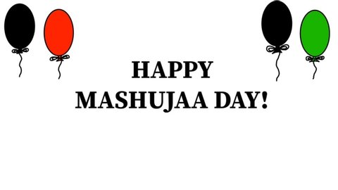 NAIROBI, KENYA - OCTOBER 10, 2019: Video of Happy Mashujaa day words with balloons. Heroe's day. Made in Nairobi to honour those who fought for Kenya's independence on October 20. Public holiday.  
