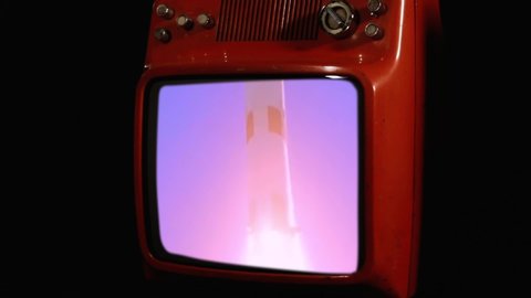 Apollo 11 Saturn V Rocket launch on a Red Retro TV. Zoom In. Public Domain Footage. Elements of this video furnished by NASA. 