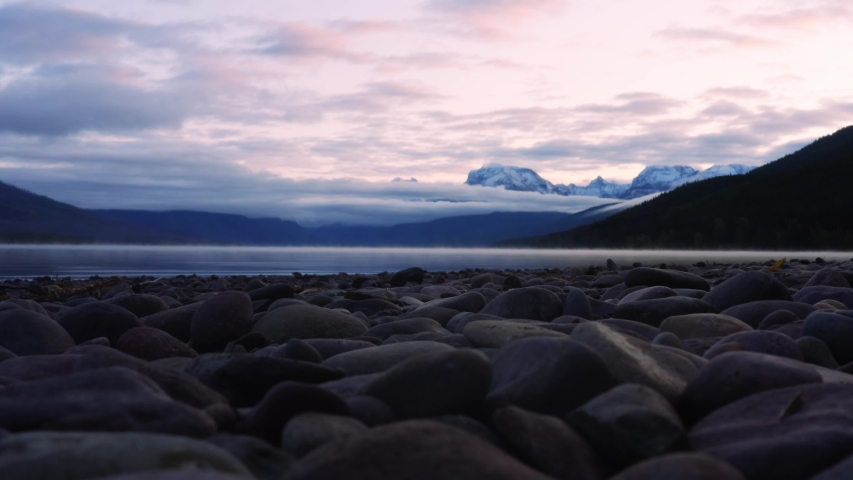 Lake McDonald in Glacier National Park, travel around the United States, beautiful Montana, snowy mountains