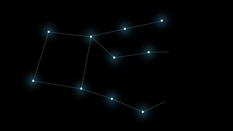 The constellation Pegasus on a black background. Glowing blue stars are connected by lines. Motion graphics.