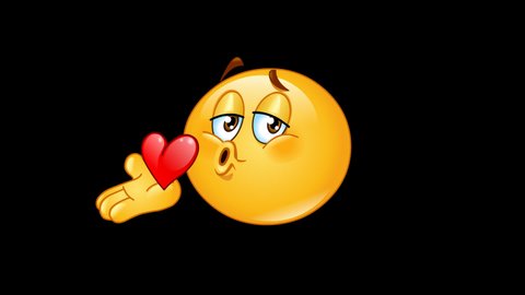 Animation of a male emoji emoticon blowing a kiss including alpha channel