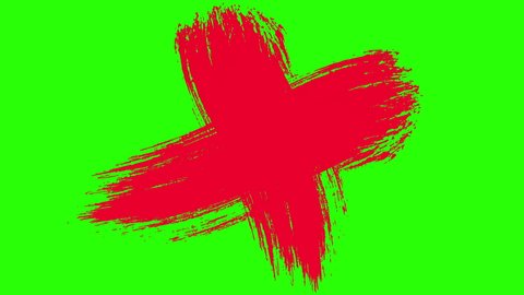 Two Red Crossed Vector Brush Strokes. Cross painted with red paint on green screen or chroma key background. Handwritten letter. X marks. Acrylic colors. Bloody cross. Abstract art animation in 4