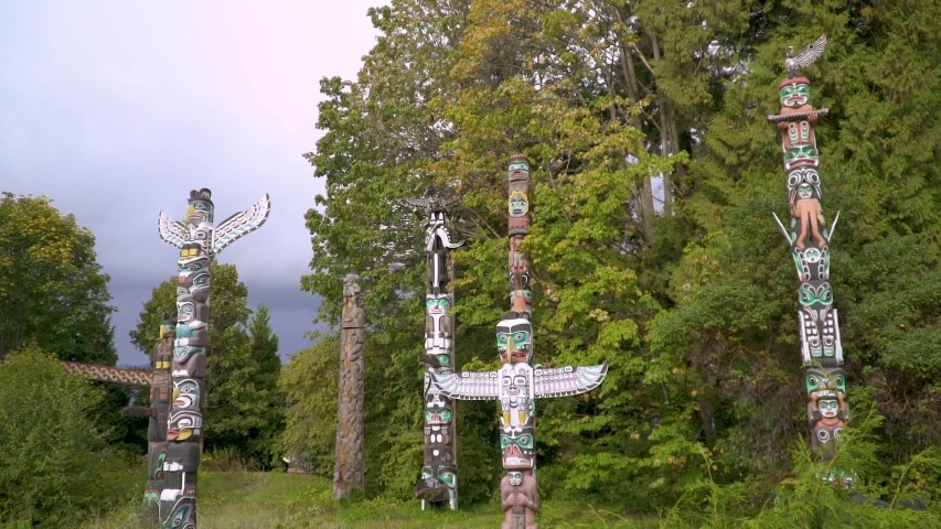 Totem Poles Vancouver British Columbia Canada Royalty-Free Stock Footage #1039217291