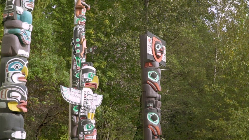 Totem Poles Vancouver British Columbia Canada Royalty-Free Stock Footage #1039217315
