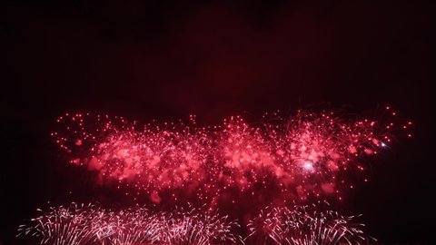 4K Real Fireworks on Deep Black Background Sky on Fireworks festival show before Happy New Year Party 2020
