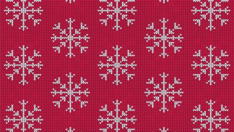 Knitted snowflake pattern for scandinavian sweater. Xmas snowfall wool knitted background. Looped animation.