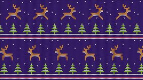 Knitted pattern for sweater with running deer and Christmas trees. Xmas wool knitted background. Looped animation. - Powered by Shutterstock - Get 15% off with code: PIKWIZARD15
