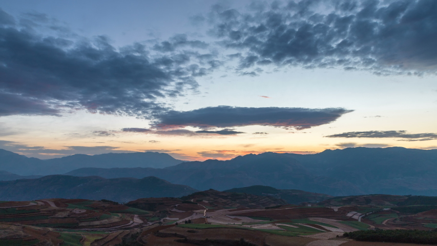 time lapse of beautiful red land in sunrise, yunnan province, China