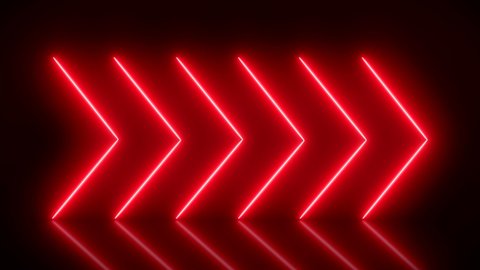 Video animation of glowing neon arrows in red on reflecting floor. - Abstract background - laser show