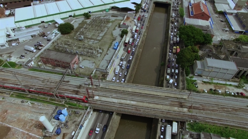 Train passing by. Transit of the big city. Sao Paulo city, Brazil South America.
