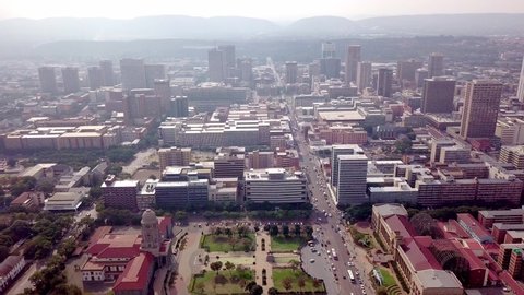 Aerial view of highrises of Pretoria downtown, capital city of South Africa