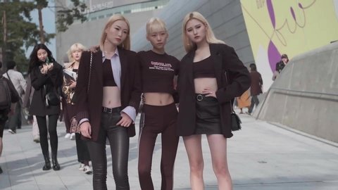 Seoul/South Korea - 2019: Seoul Fashion Week - Korean female models pose for camera