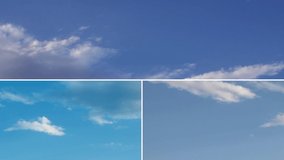 Very nice time lapse clouds collage, blue summer relaxing skies in horizon, hot weather, after rain time. Beautiful aerial view, panoramic. #FHD.