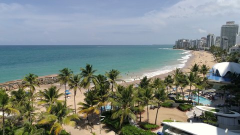 San Juan Puerto Rico Condado Beach Aerial Drone Shot Turquoise Waters Sunny Day White Sands Tourism