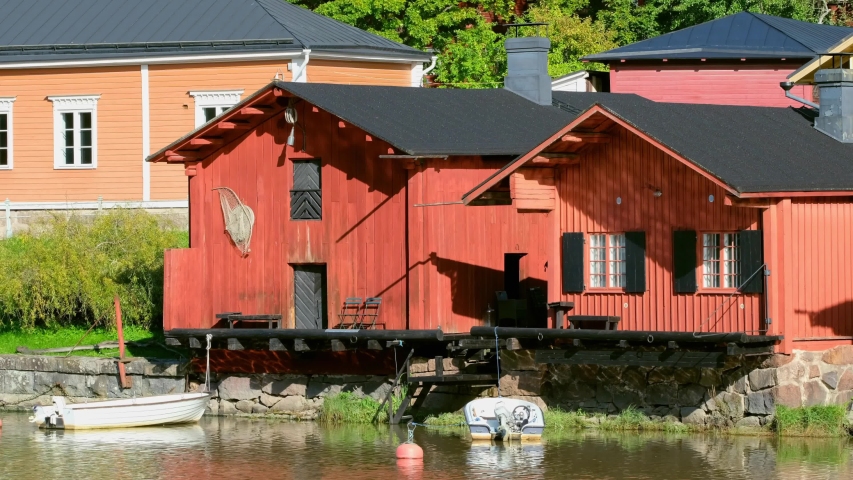 Porvoo, Finland. Old wooden red houses in old town of Porvoo.