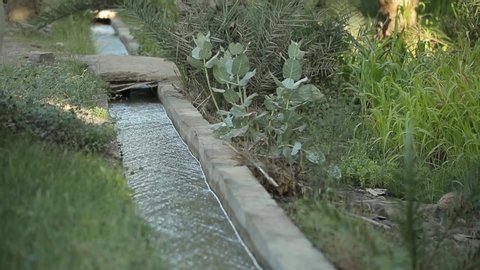 Nizwa, Sultanate of Oman, Middle East. Aflaj Irrigation System in an old omani village, water channels. water supply problems in Central Asia and Africa
