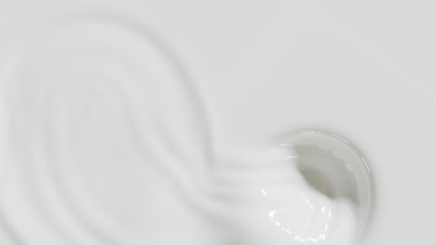 Beautiful Swirl in milk liquid on surface.  Slow motion. 4K.  3D Animation. Top view Flat lay.