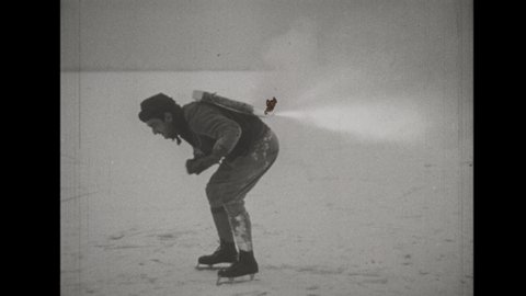 1920s Stuntman attempts to Ice Skate with a Jet Pack attached to his back. The The Jet pack Explodes and the Daredevil Falls to the Ground.