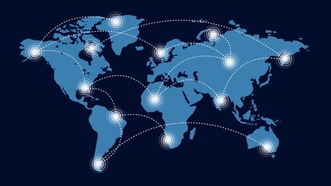 Connection Blue World Map. This animated World map with visual effects and flying glowing connections in different places on the map.Perfect for slideshows, presentation, trailers and etc.