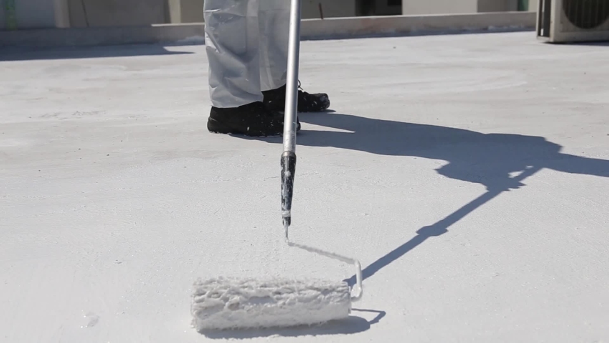  Apply Roof Coating with a roller (Roof Coating Application Process) Royalty-Free Stock Footage #1039302983