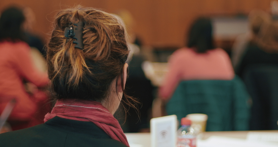 Conference audience, man and woman public