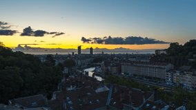 Lyon skyline view from above, beautiful sunrise over city lyon france time lapse video.