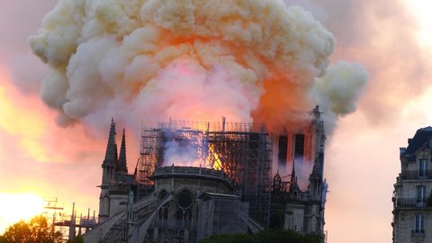 Paris, France - 04.15.2019: Notre Dame de Paris burning. 