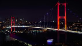 Time lapse clip of evening Istanbul panorama and Bosphorus Bridge (15 Temmuz Bridge), from Nakkastepe, Turkey
