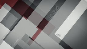 This stock motion graphics video demonstrates the movement of lines, rectangles and changing numbers on a red and gray screen.