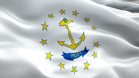 Rhode Island flag video waving in wind. Realistic US State Flag background. Providence Rhode Island Flag Looping closeup 1080p Full HD 1920X1080 footage. Rhode Island USA United States country flags 