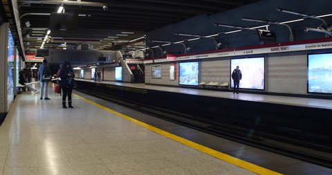 Santiago, Chile, circa September 2019: Passengers At The Subway Station. Santiago, Chile. Transportation, metro, train