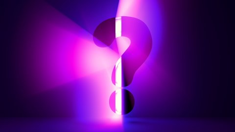 A question mark in the neon glow. The abstract composition of the question mark is scanned by a laser beam. Seamless looping on black background.