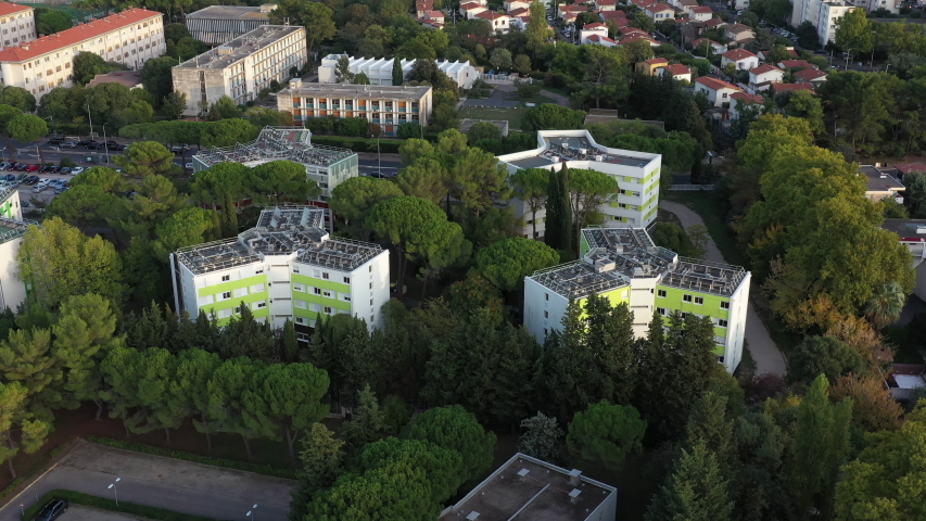 Residential buildings with trees around Montpellier city student area Boutonnet Saint- Eloi France