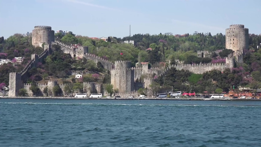 Strait of the Bosporus. Ancient Rumeli Hisar, fortress on the shore.