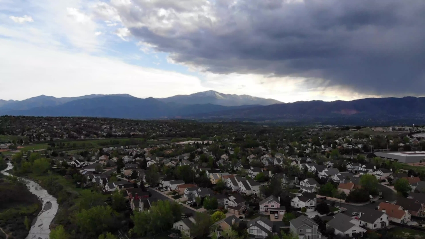 Flying towards Pikes Peak, Colorado Springs, Colorado