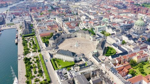 Copenhagen, Denmark. Amalienborg. The palace complex of the XVIII century in the Rococo style, Aerial View, Point of interest