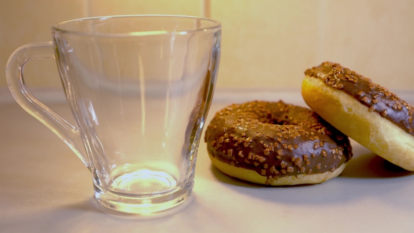 Milk and donuts with chocolate Morning Breakfast