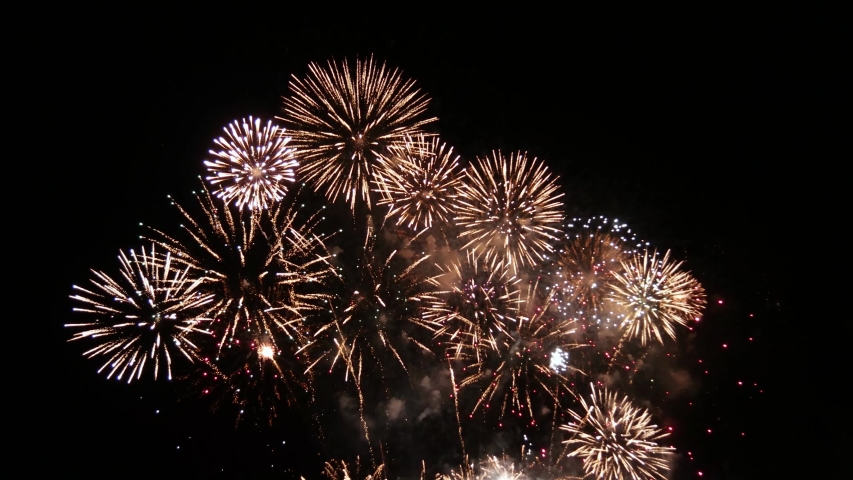 Fireworks display celebration, Colorful New Year Firework 4K Royalty-Free Stock Footage #1039416917