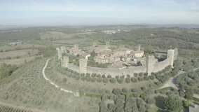 aerial view of the medieval town of Monteriggioni, siena tuscany italy 2019. No edit video color dlog-m