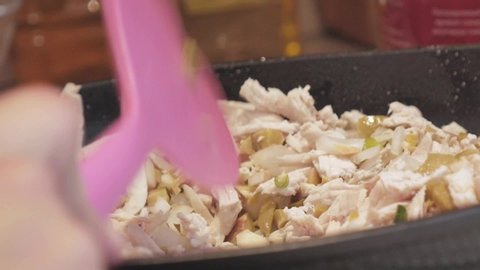 Chicken patties-coxinha frying pan stirring