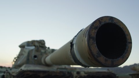 Tracking Shot Around Tank Turret in Slow Motion.  Shallow Depth of Field only Opening of Turret in Full Focus