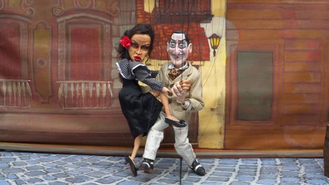 Buenos Aires , Buenos Aires / Argentina - 09 27 2019: Marionettes dancing tango in San Telmo Fair