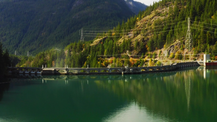 aerial view of Diablo Dam, Renewable source of energy, Hydroelectric Station Diablo Dam, Skagit River Hydroelectric Project, Hydroelectric Station 